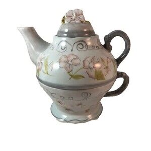 Tracy Porter Hand Painted Single Stackable Teapot Cup For One Georgette Pattern